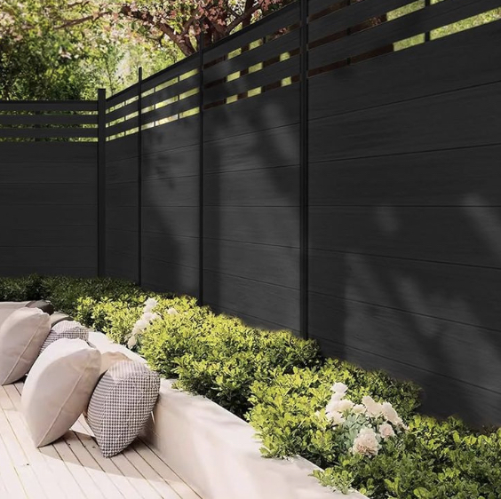 Black composite fence in West Vancouver.